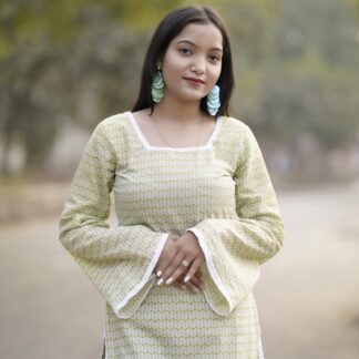 Meher Green Lace-Up Chevron Kurti