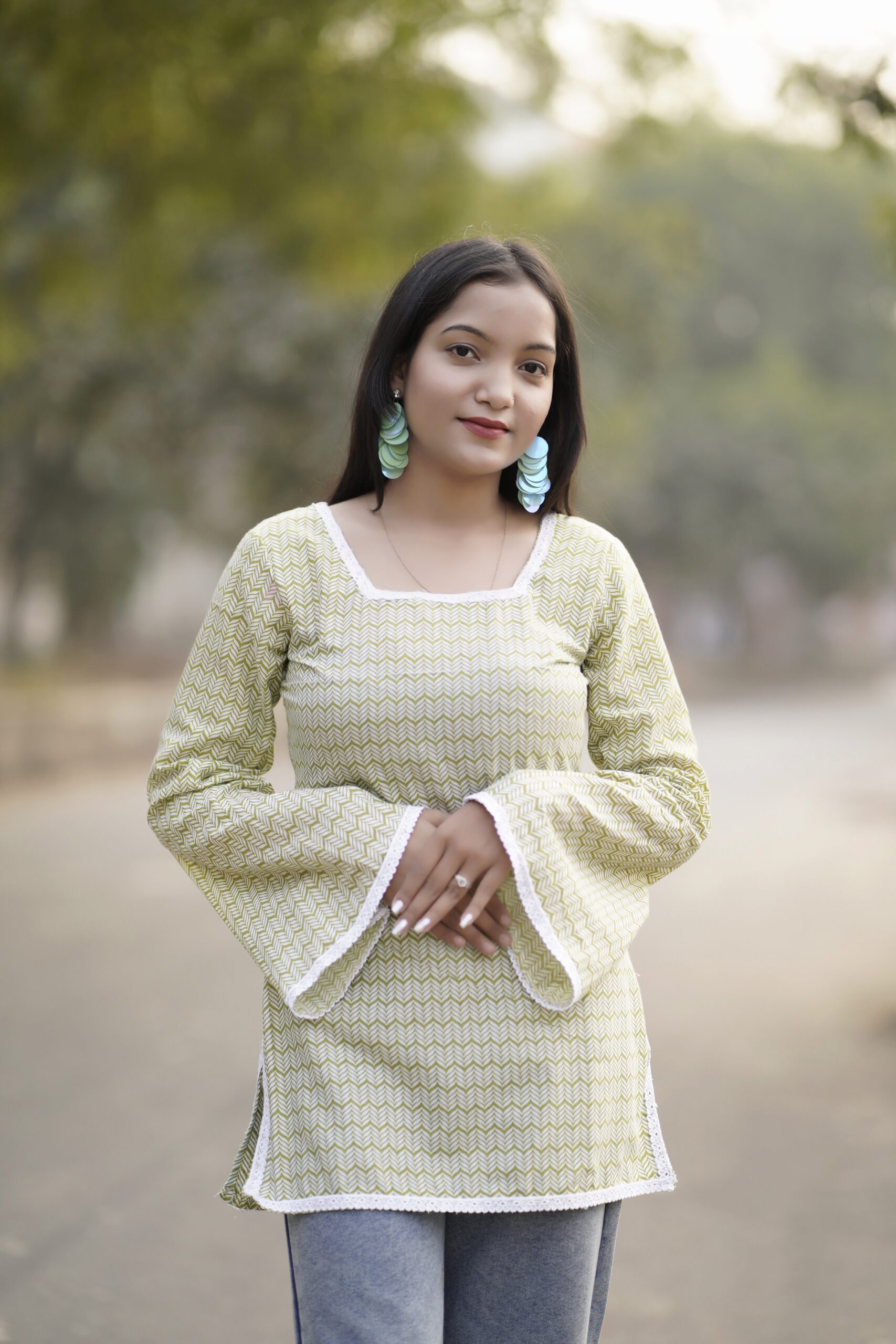 Meher Green Lace-Up Chevron Kurti